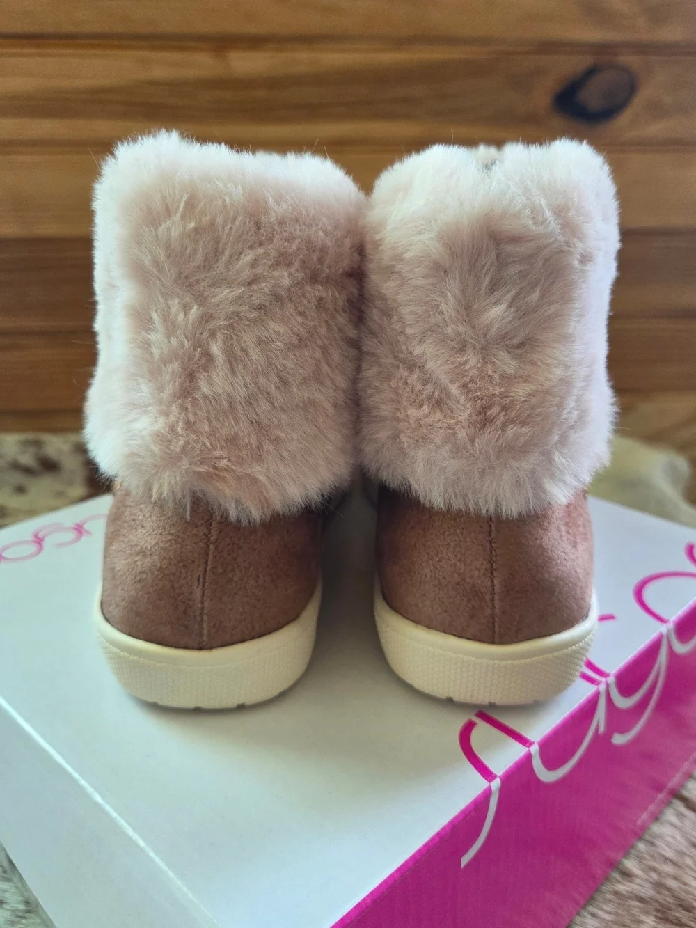 Sugar Girls Pink Faux-Fur Suede Ankle Boots